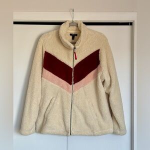 Torrid Cream Teddy Jacket with Red and Pink Chevron